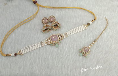 Mint Pink Kundan Choker Indian jewellery Asma  sets