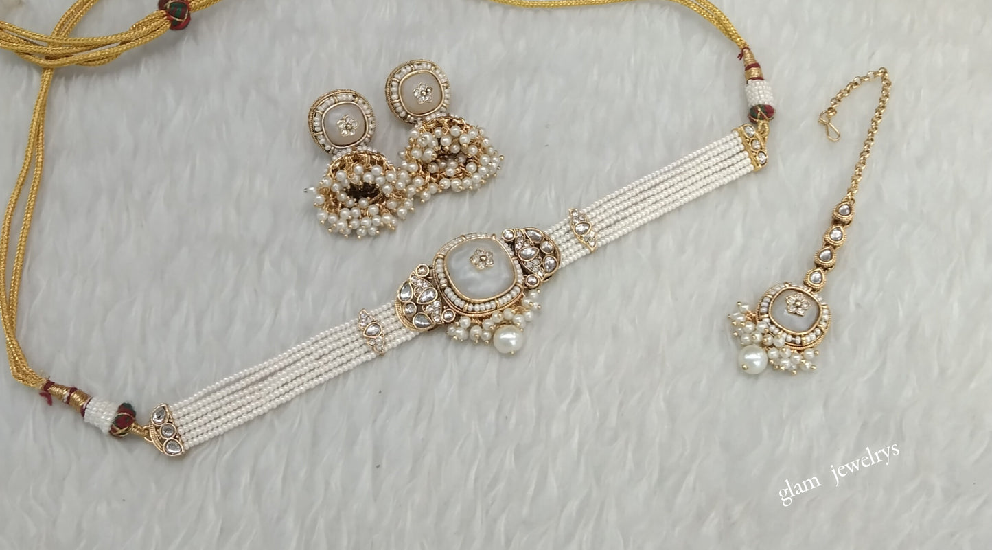 White Kundan Choker Indian jewellery Asma  sets