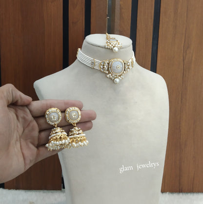 White Kundan Choker Indian jewellery Asma  sets