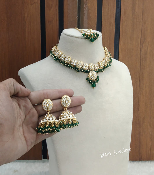 Gold Green Kundan Necklace Indian Jewelry Rania Set