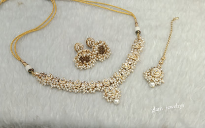 Gold White Kundan Necklace Indian Jewelry Rania Set