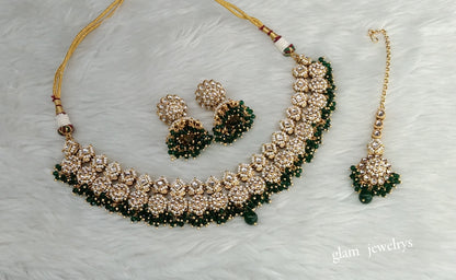 Gold Green Kundan necklace Set/ kundan Indian jewellery Mila sets