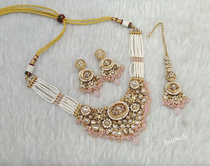Gold Pink Kundan necklace Set/ kundan Indian jewellery Zuri sets