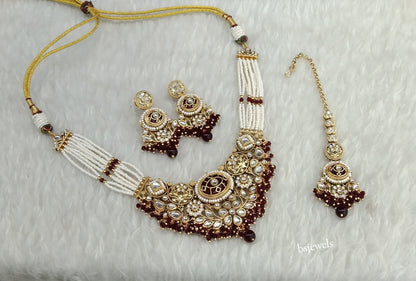 Gold Maroon Kundan necklace Set/ kundan Indian jewellery Zuri sets