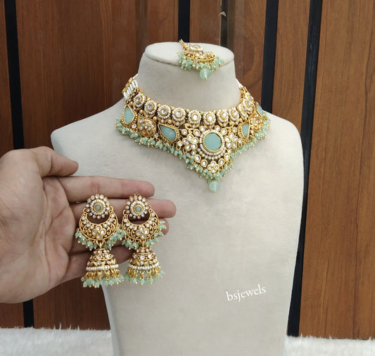 Gold Mint Kundan necklace Set/ kundan Indian jewellery Niky sets