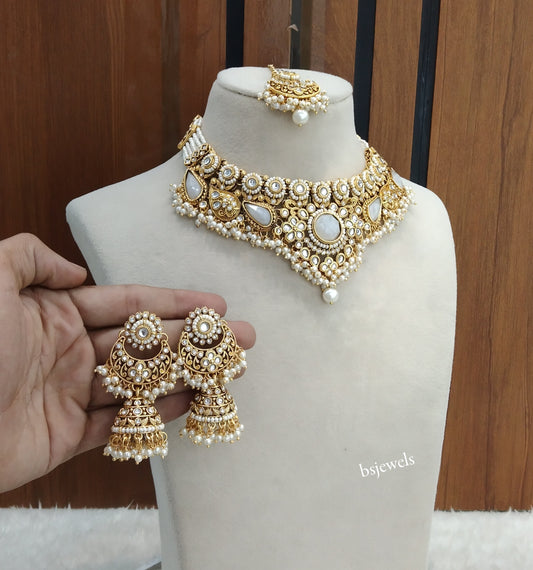 Gold White Kundan necklace Set/ kundan Indian jewellery Niky sets