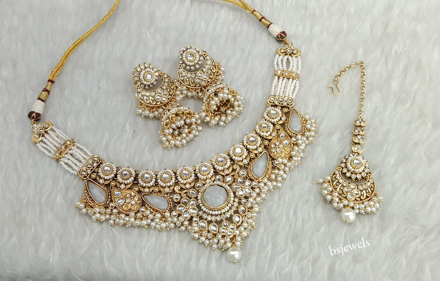 Gold White Kundan necklace Set/ kundan Indian jewellery Niky sets