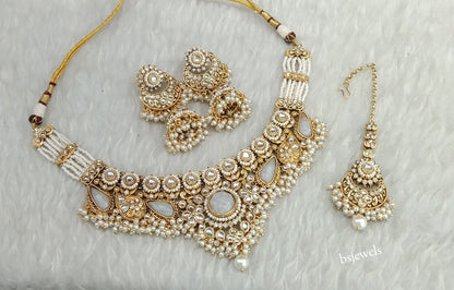 Gold White Kundan necklace Set/ kundan Indian jewellery Niky sets