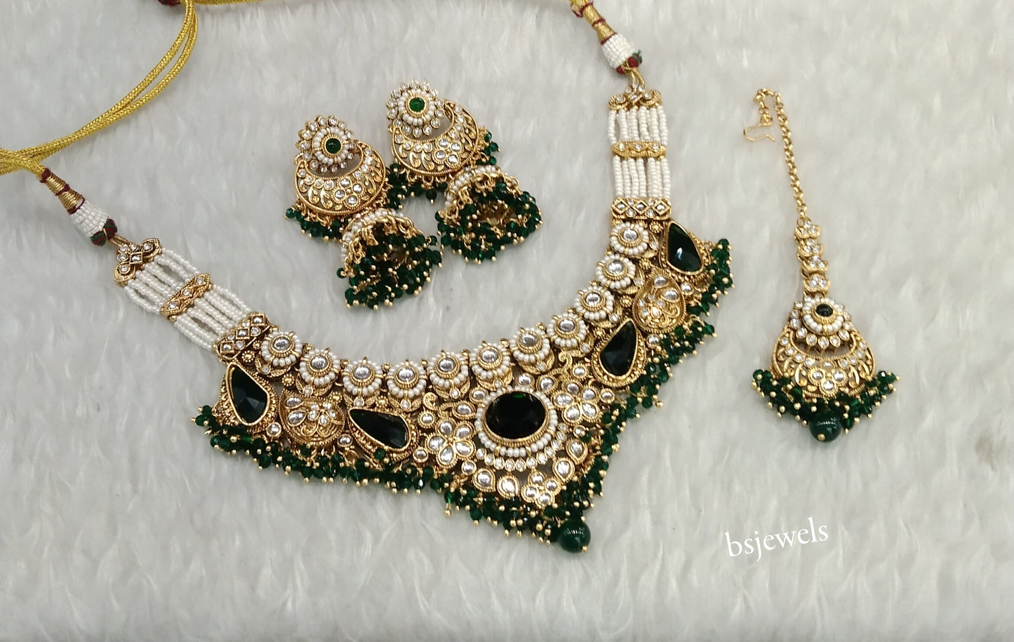 Gold Green Kundan necklace Set/ kundan Indian jewellery Niky sets