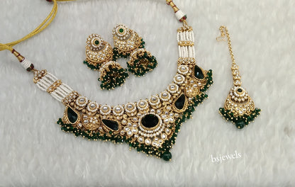 Gold Green Kundan necklace Set/ kundan Indian jewellery Niky sets