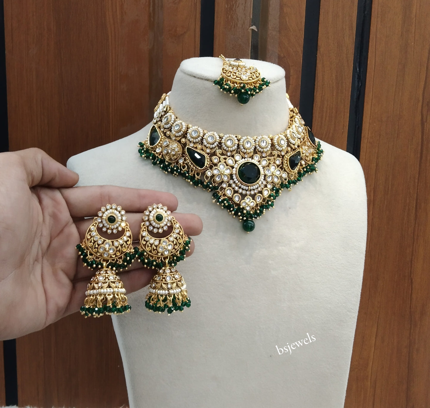 Gold Green Kundan necklace Set/ kundan Indian jewellery Niky sets