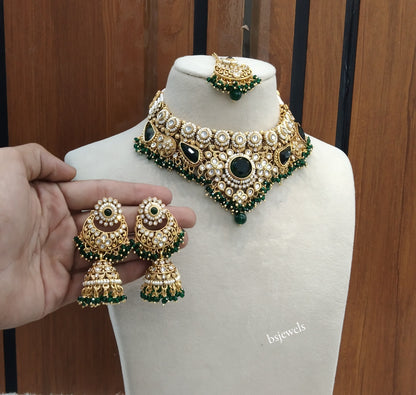Gold Green Kundan necklace Set/ kundan Indian jewellery Niky sets