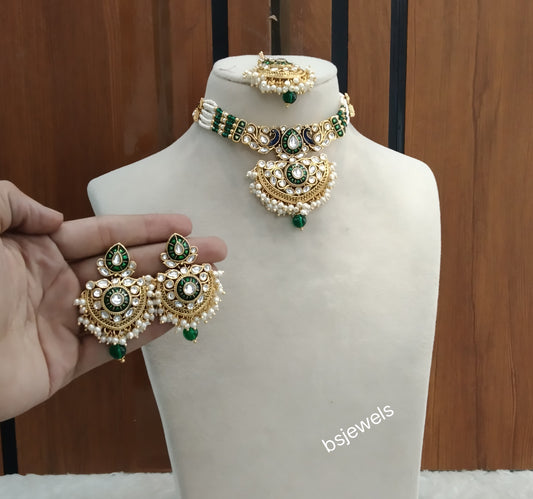 Green Kundan Choker Indian jewellery Ella sets