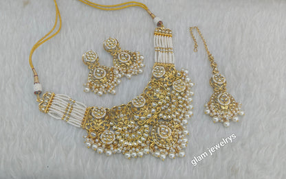 Gold White Kundan necklace Set/ kundan Indian jewellery Gargi sets