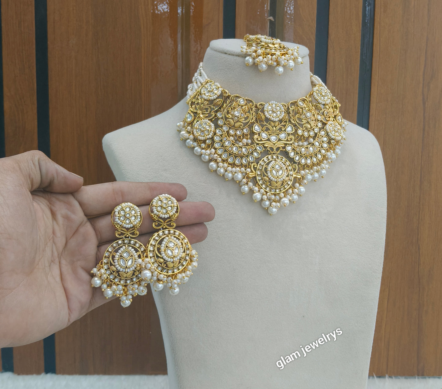 Gold White Kundan necklace Set/ kundan Indian jewellery Gargi sets