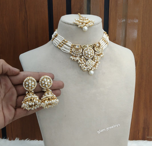 White Kundan Choker Indian jewellery Emillia sets