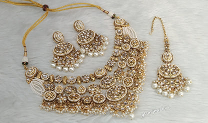 Gold White Kundan necklace Set/ kundan Indian Naomi jewellery  sets