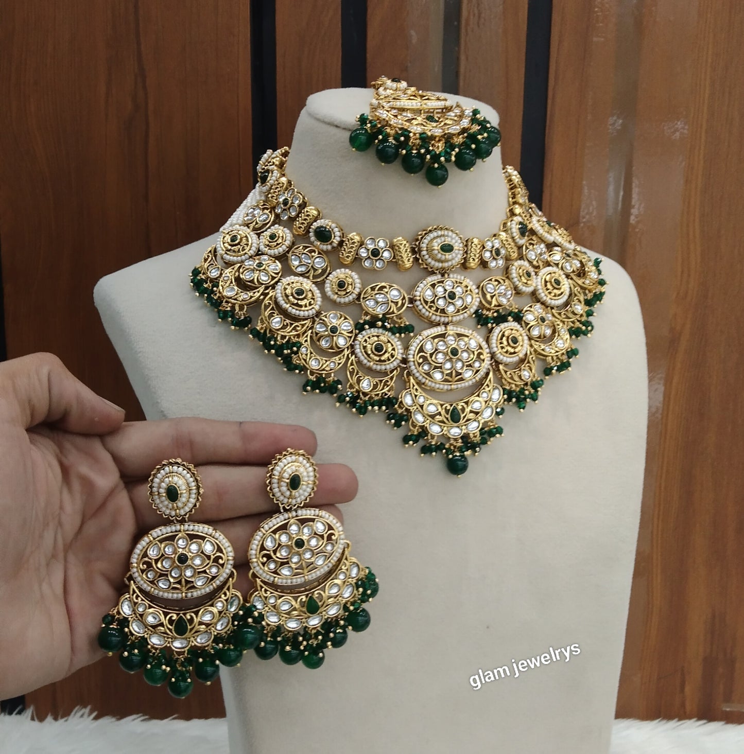 Gold Green Kundan necklace Set/ kundan Indian Naomi jewellery  sets