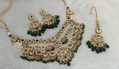 Gold Green Kundan necklace Set/ kundan Indian Naomi jewellery  sets