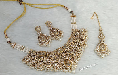 Gold White Kundan necklace Set/ kundan Indian Grace jewellery  sets