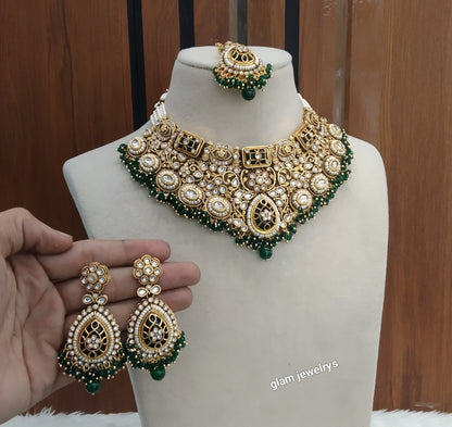 Gold Green Kundan necklace Set/ kundan Indian Grace jewellery  sets