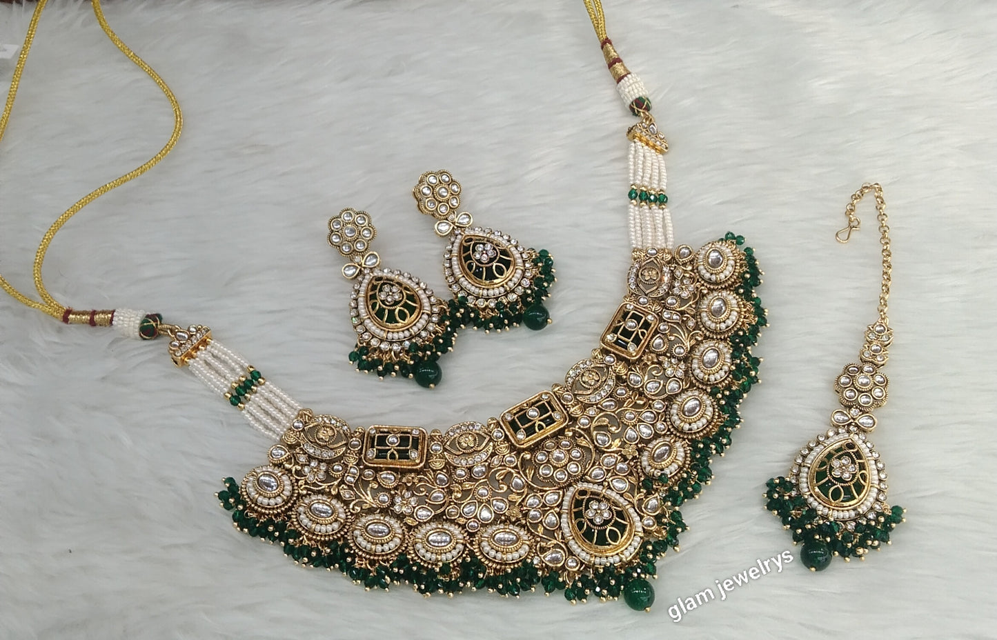 Gold Green Kundan necklace Set/ kundan Indian Grace jewellery  sets