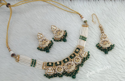 Gold Green Kundan necklace Set/ kundan Indian jewellery Sylvia sets
