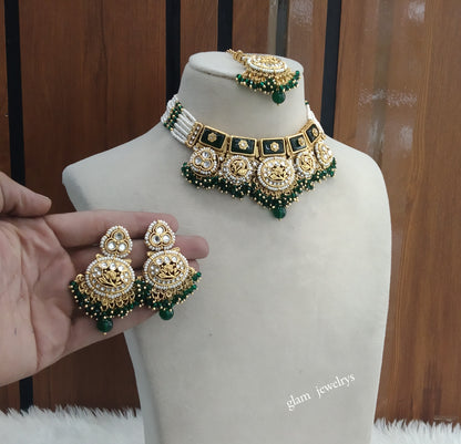 Gold Green Kundan necklace Set/ kundan Indian jewellery Sylvia sets