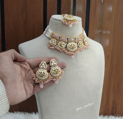 Gold Pink Kundan necklace Set/ kundan Indian jewellery Sylvia sets