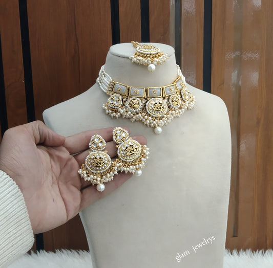 Gold White Kundan necklace Set/ kundan Indian jewellery Sylvia sets