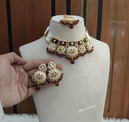 Gold Mroon Kundan necklace Set/ kundan Indian jewellery Sylvia sets