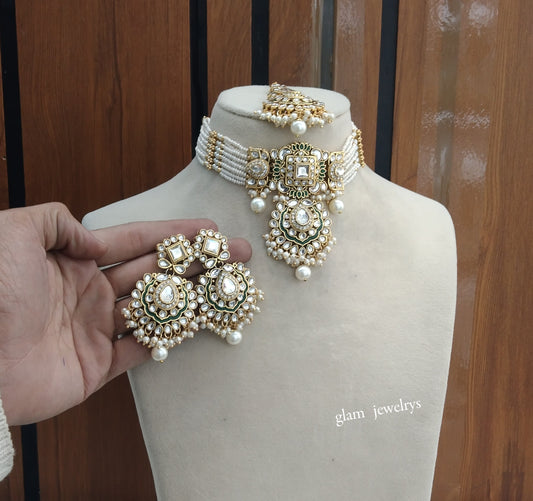 White Kundan Choker Indian jewellery Helena sets