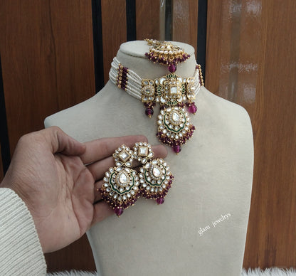 Purple Kundan Choker Indian jewellery Helena sets