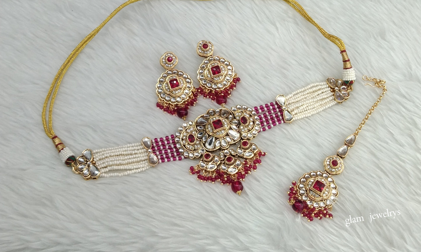 Magenta kundan Choker Indian jewellery Jasveer sets