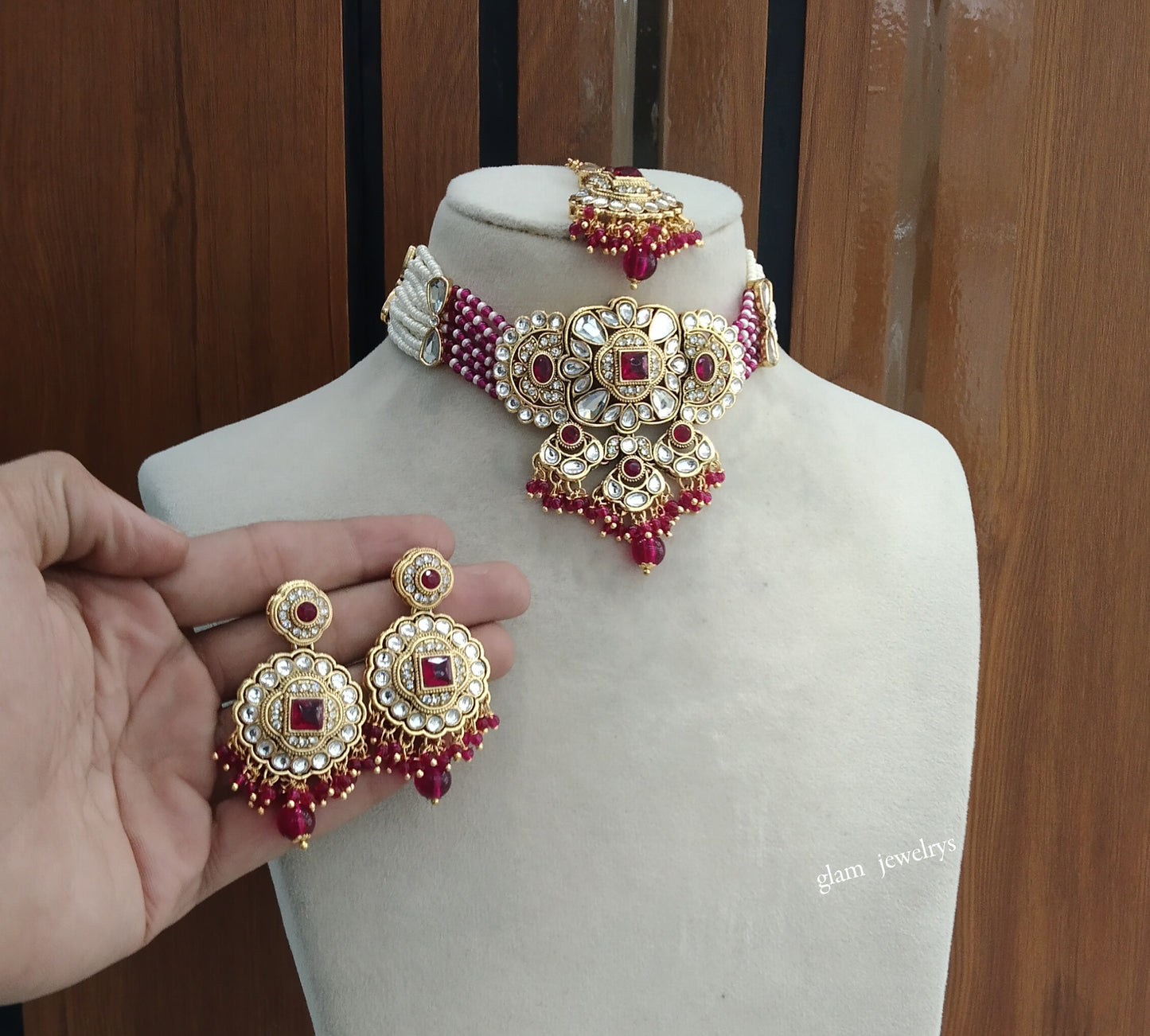 Magenta kundan Choker Indian jewellery Jasveer sets