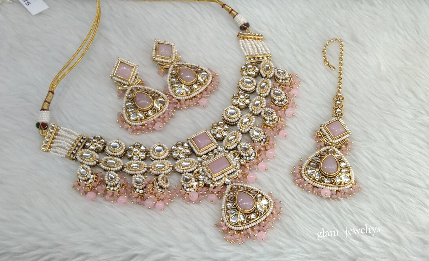 Gold Pink Kundan necklace Set/ kundan Indian jewellery Lily sets