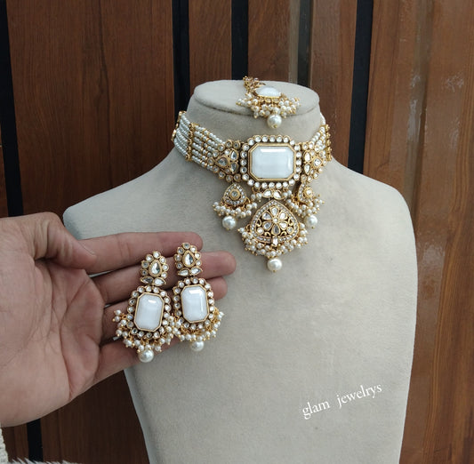 White kundan Choker Indian jewellery Gurleen sets