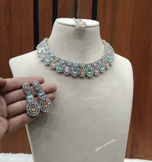 Silver Multi color Necklace Eden sets
