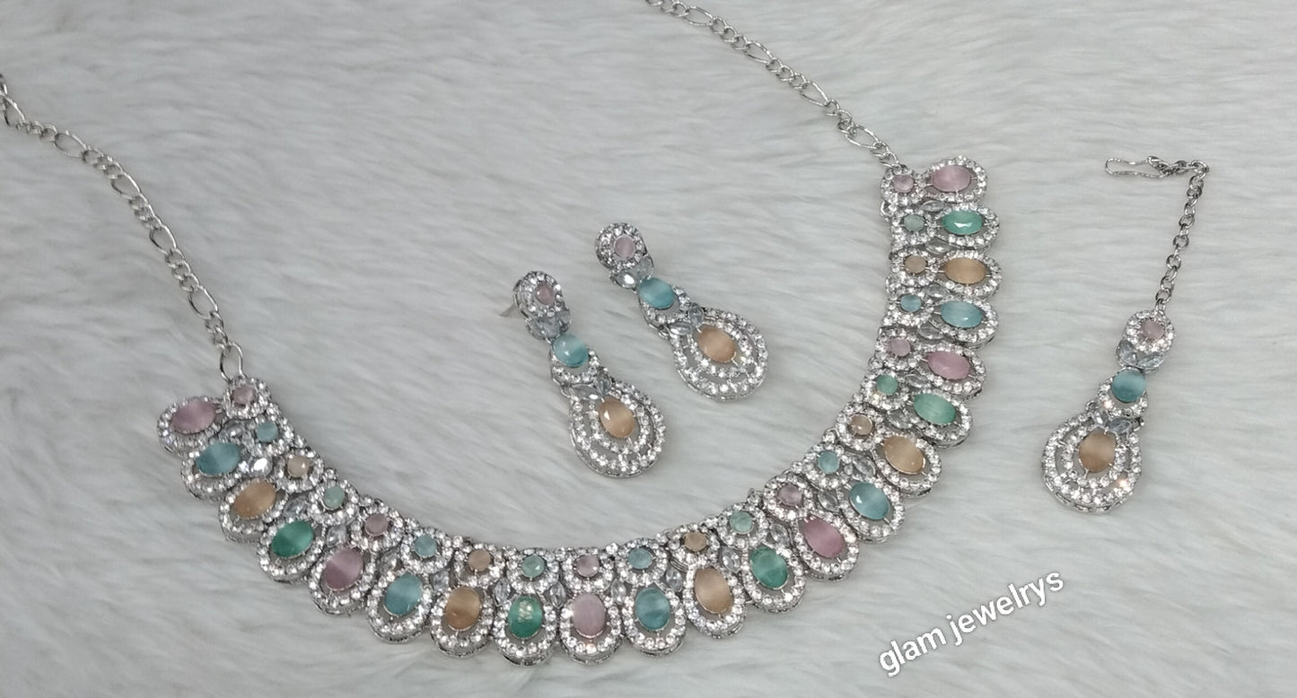Silver Multi color Necklace Eden sets