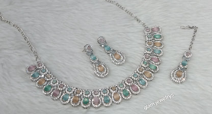 Silver Multi color Necklace Eden sets