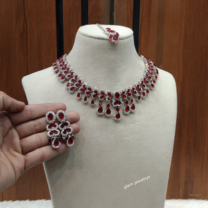 Silver Maroon Necklace Ada sets