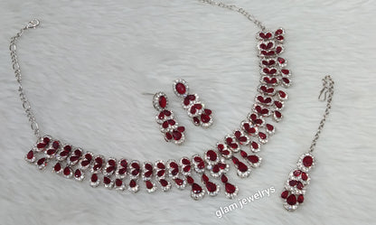 Silver Maroon Necklace Ada sets