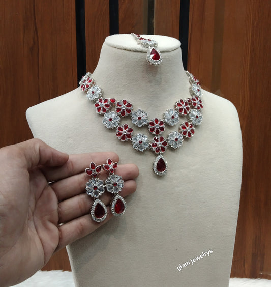 Silver Mroon Necklace Lvla sets