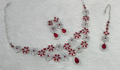 Silver Mroon Necklace Lvla sets