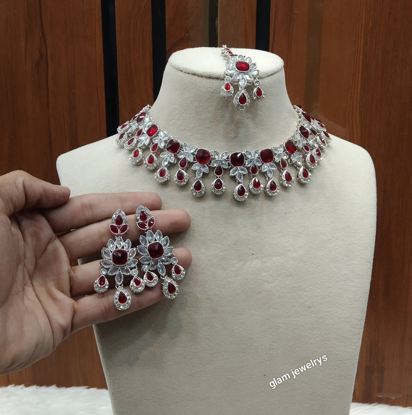 Silver Maroon Necklace Ada sets