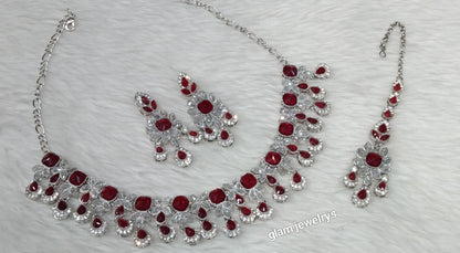 Silver Maroon Necklace Ada sets