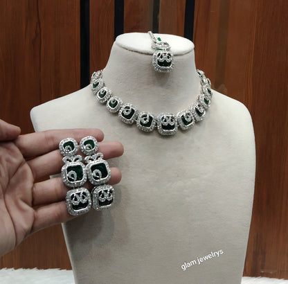 Silver Green Necklace Hallie sets