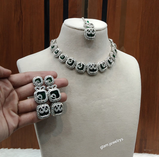 Silver Green Necklace Hallie sets