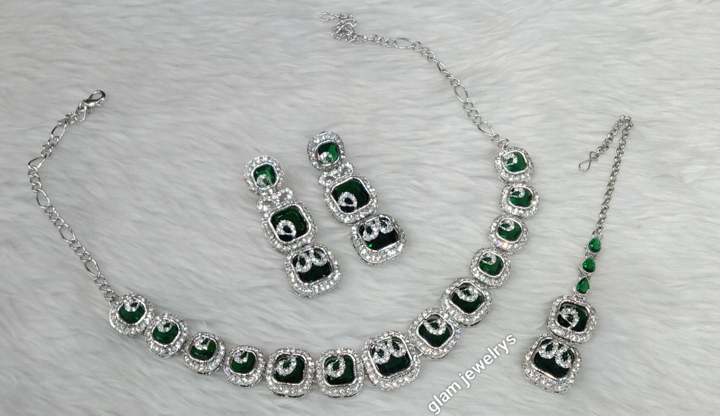 Silver Green Necklace Hallie sets