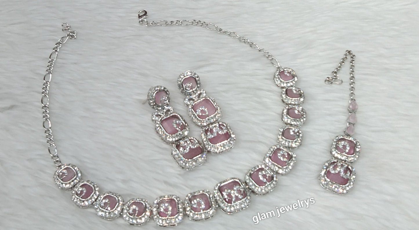 Silver Pink Necklace Hallie sets